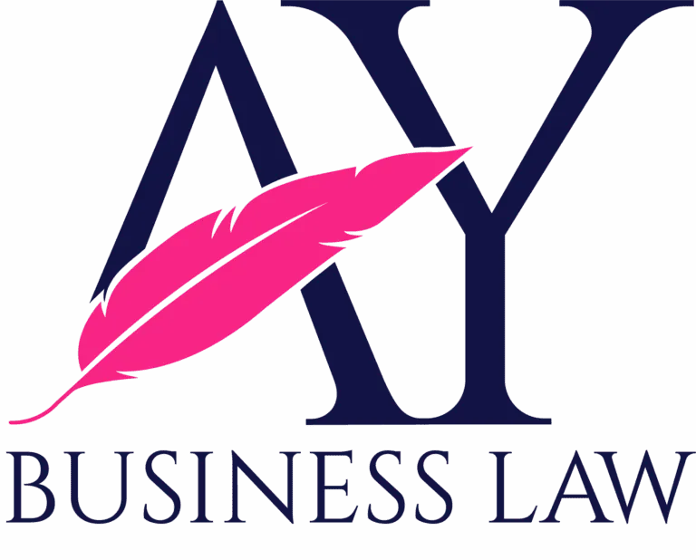 AY Business Law logo with pink feather
