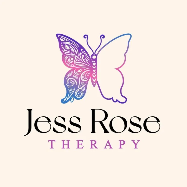 Jess Rose Therapy logo with ornate butterfly.